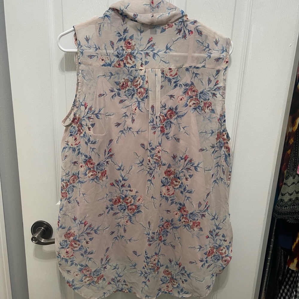 Sara Michelle Floral Drape Blouse - Cream and Blue - Picture 12 of 14